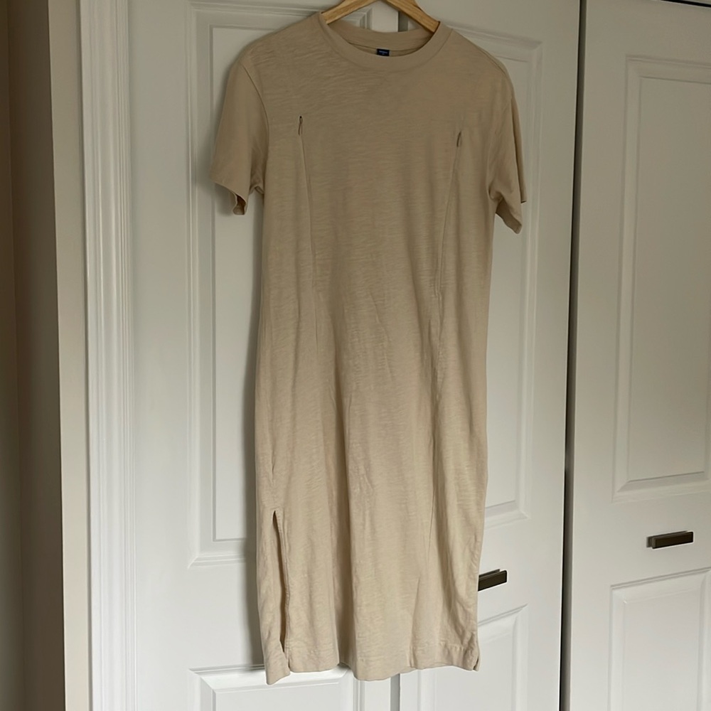 Old Navy XS linen colour cotton maternity / nursing midi t-shirt dress